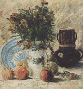 Vincent Van Gogh Vase with Flowers Coffeepot and Fruit (nn04) oil painting on canvas